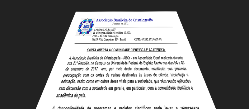 Associação Brasileira de Cristalografia protesta contra cortes