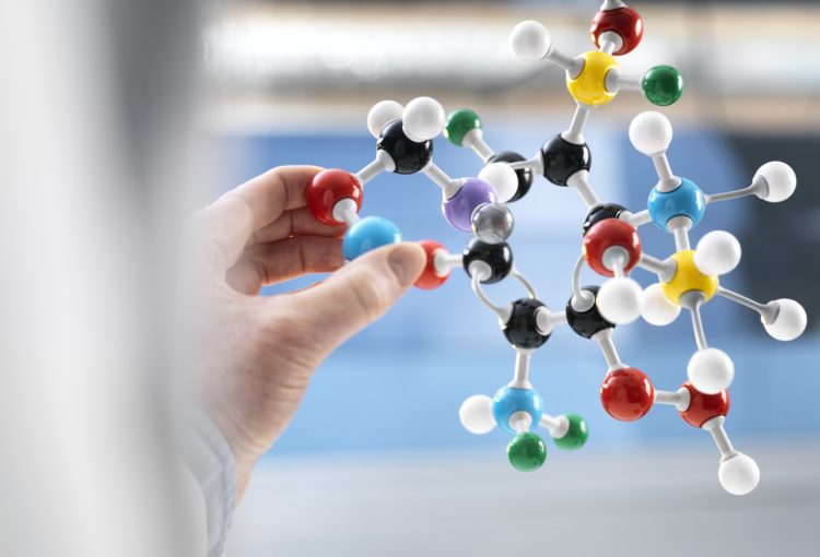 Scientist holding a molecular model