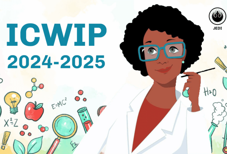 Cientista Negra, de óculos, ao lado dos dizeres ICWIP 2024-2025.