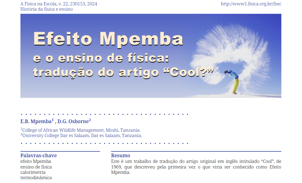 Recorte do artigo Efeito Mpemba e o ensino de Física: tradução do artigo ‘Cool?’, publicado na revista A Física na Escola.